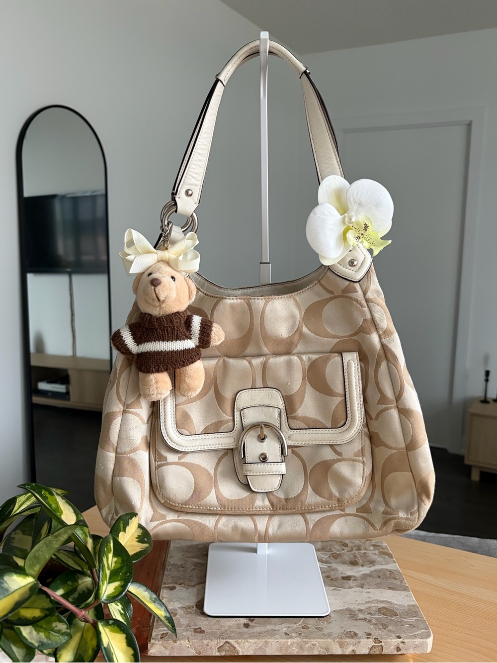 Coach Y2K Signature Cream & White Campbell Sateen Hobo Bag